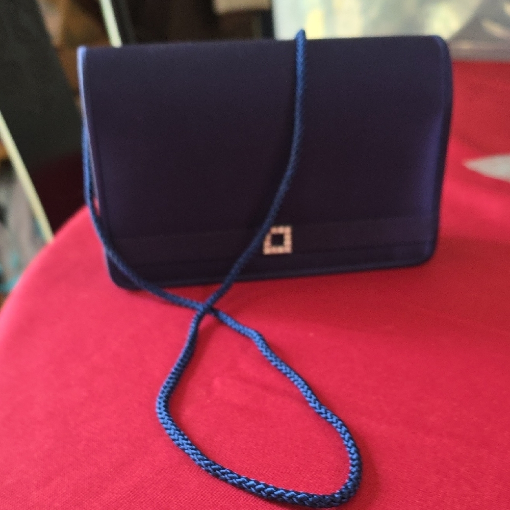 Evening Bag, Navy, Satin With Rhinestones - Picture 4 of 7